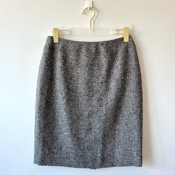 Lafayette 148 Gray Tweed Wool Knee Length Pencil Skirt - Picture 1 of 5